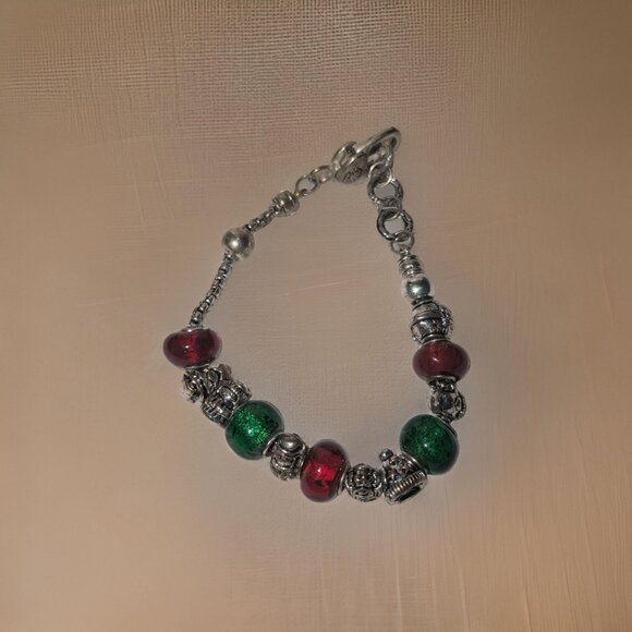 90s Artisan Designed Glass and Silver Plated Charm Bracelet Set - Picture 4 of 5
